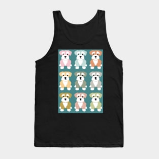 Rainbow of Miniature Schnauzer Dogs on Duck Egg Blue Background Tank Top